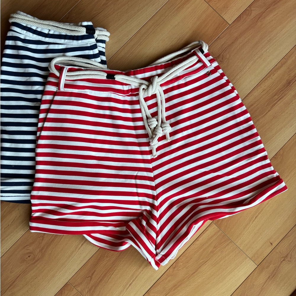 High Waist Red and White Striped Shorts